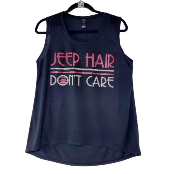 Jeep Hair Don't Care Black Sleeveless Tee with Hi-Lo Bottom Hem. - Picture 4 of 7